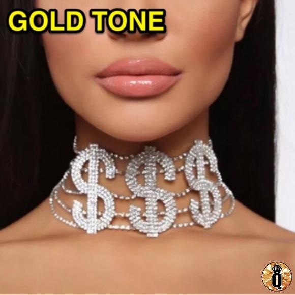 Jewelry - ⚜️[𝗡𝗪𝗧]⚜️$$$ Crystal Gold Big Word Choker NEW